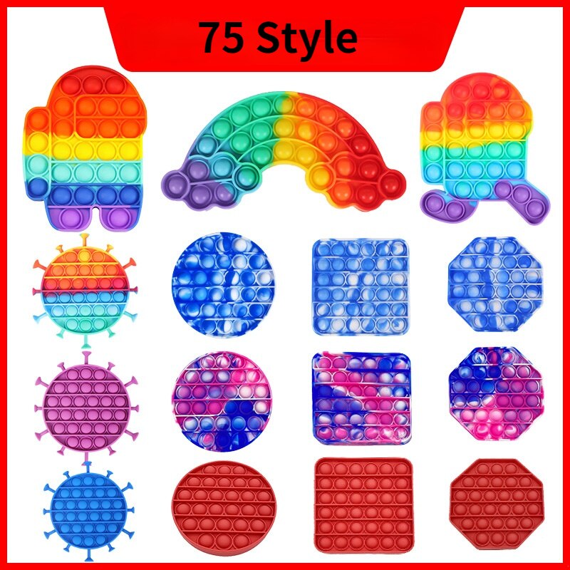 Image qui montre différents styles de jouet anti stress avec plusieurs coloris.