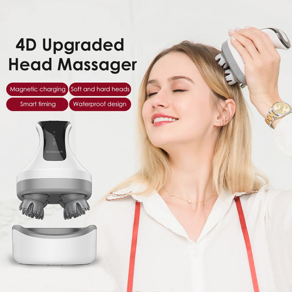Image qui montre le Masseur de tête intelligent 4D utilisé par une femme sur sa tête.