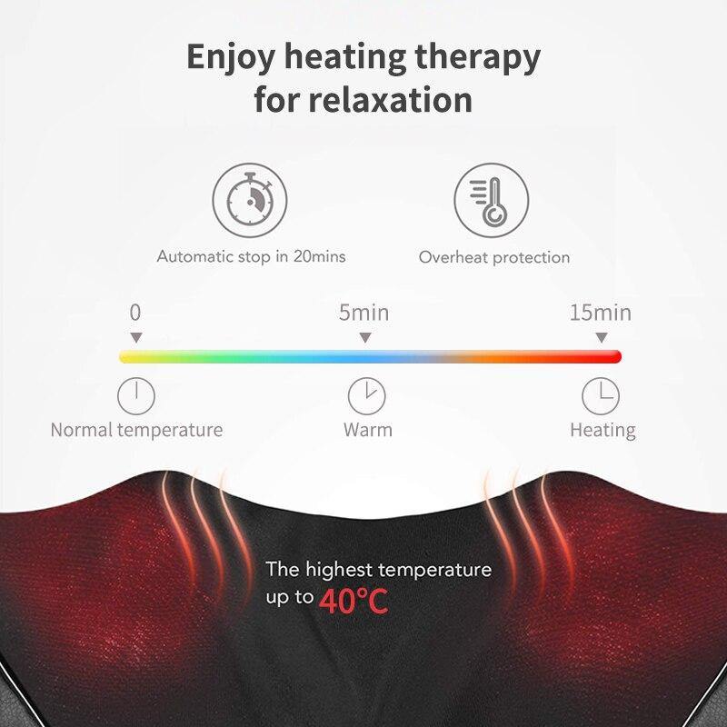 Image expliquant qu'on peut profiter de la thérapie par la chaleur avec le masseur shiatsu qui peut aller jusqu'à 40°C.