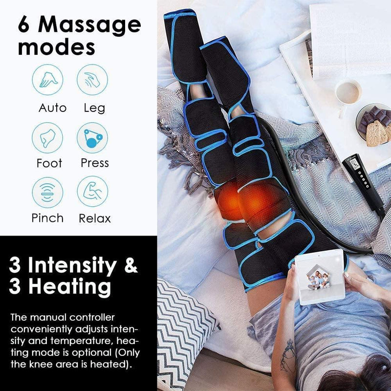 Image qui explique que le Masseur à Compression d'air à 6 modes de massages différents et 3 intensités de massages différents.